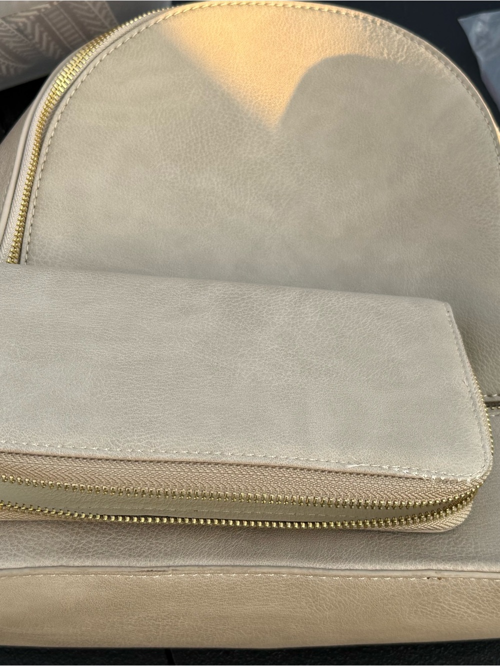Cream Women's Backpack with Matching Wallet - Sleek Everyday Set